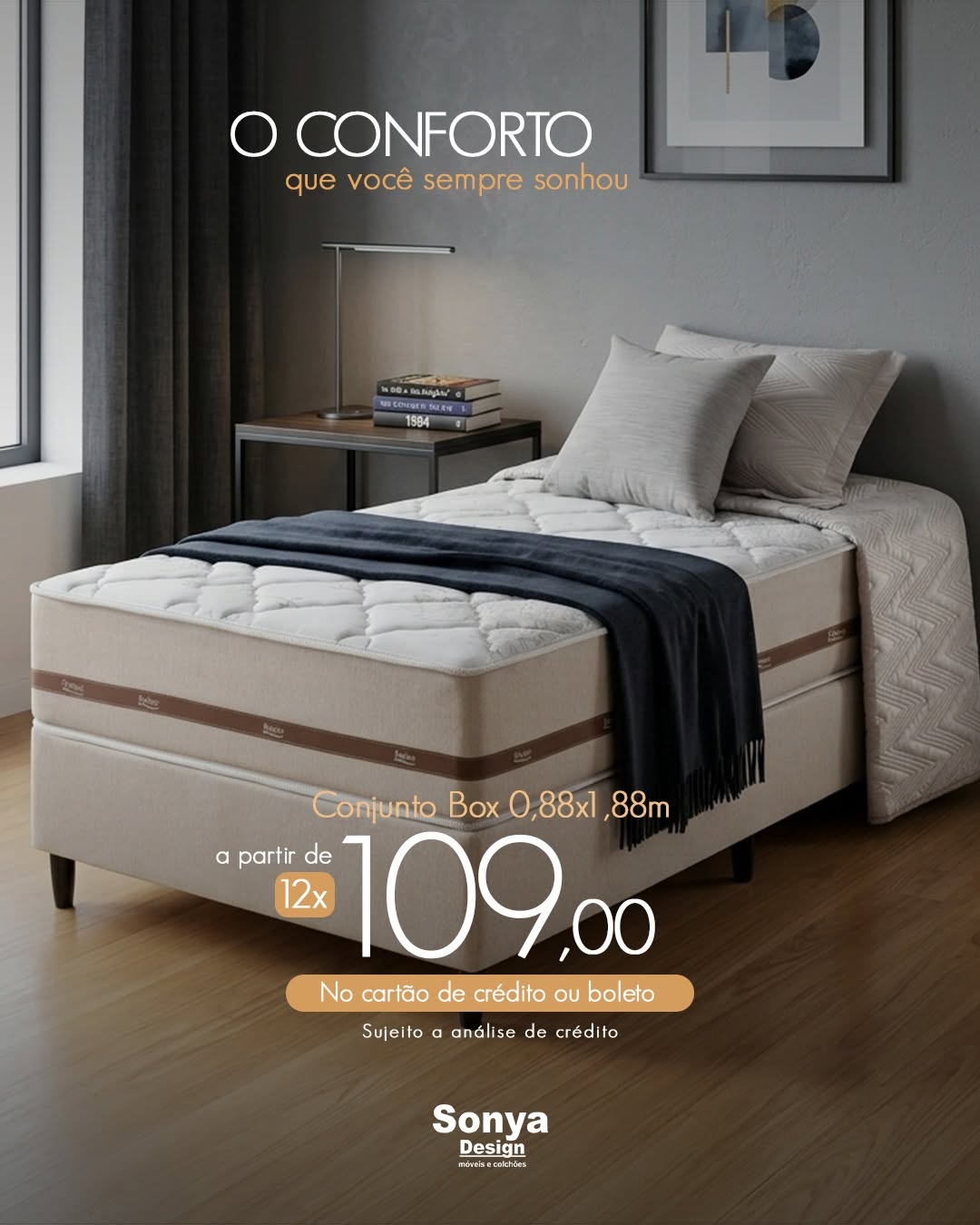 Conjunto box solteiro de 0,88 por 1,88m Sonya Design