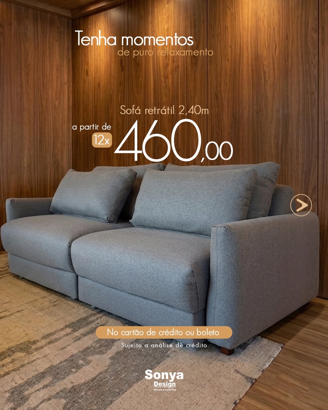 Sofá retrátil de 2,40m Sonya Design